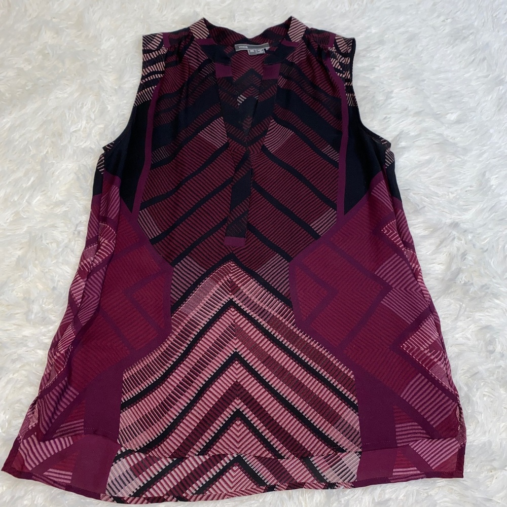 Vince purple 100% silk geometric tank top